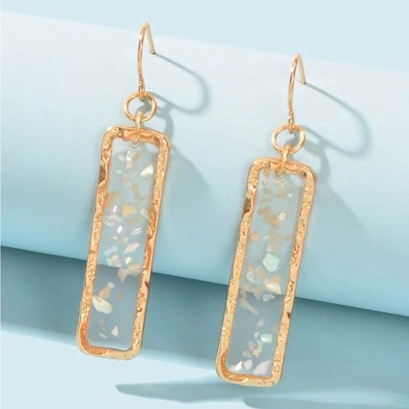 Gold Geometric Drop Earrings - Picture 1 of 11